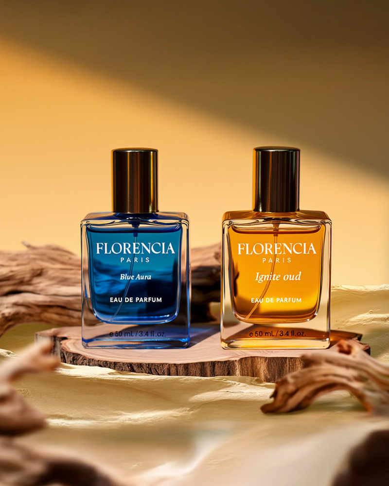 Florencia Alpha Arsenal Combo: Blue Aura + Ignite perfume gift set — 20ml Eau de Parfum bottles